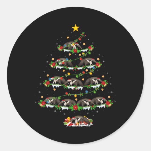 Huisdier Kerstverlichting Santa Anteater Kerstboom Ronde Sticker (Voorkant)