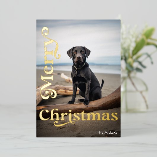 Huisdier Modern Hond Vrolijk Kerstmis Minimalistis Folie Feestdagenkaart (Staand Voorkant)