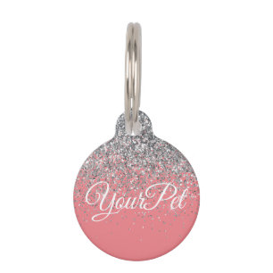 Huisdier naam & adres Label Glitter Look Silver Pi Huisdierpenning