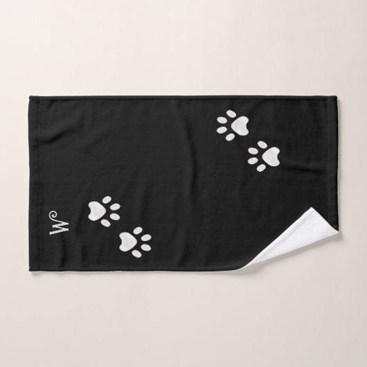 Huisdier Paws & Monogram op Zwarte Badhanddoek Set Bad Handdoek (Handdoek)