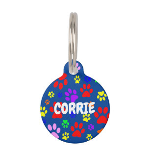 Huisdier Paws op Blauw Rond Huisdier ID Tag Huisdierpenning