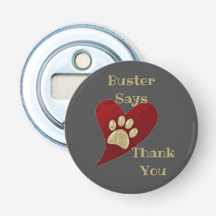 Huisdier Sitter Dank u Glittery Gold Paw Print Button Flesopener