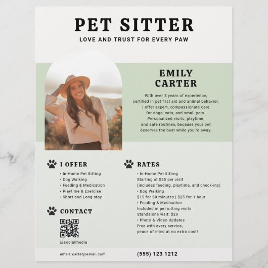 Huisdier Sitter Foto Sage QR Code Flyer (Voorkant)