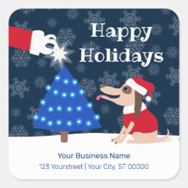 Huisdier Zakelijke Kersthond en Kerstman Vierkante Sticker