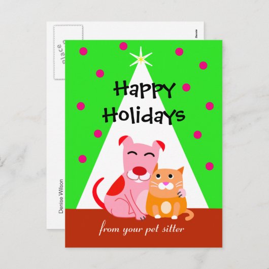 Huisdier Zakelijke Vakantie Hond & Kat Feestdagenkaart (Voorkant / Achterkant)