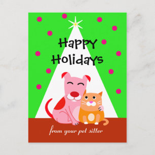 Huisdier Zakelijke Vakantie Hond & Kat Feestdagenkaart