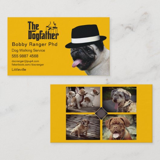 Huisdier Zitten 🐾 Dogfather Dog Walker Betrouwbaa Visitekaartje (Voorkant / Achterkant)