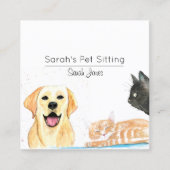 Huisdier Zittende Hond Kat Training Waterverf Vierkante Visitekaartje (Voorkant)