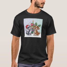 Huisdieren kat en hond vieren kerstdag t-shirt