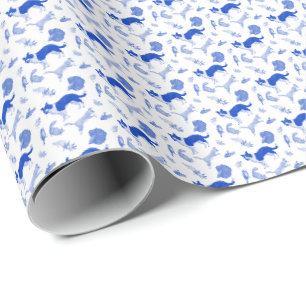 Huisdieren op een rij (Blauw)  Cadeaupapier