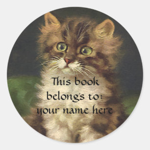  Huisdieren, Tabby Cat Kitten Bookplate Ronde Sticker