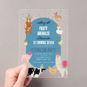 Huisdierentuin Feest Dieren Barnyard Verjaardag Jo Acryl Uitnodigingen