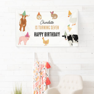 Huisdierentuin Feest Dieren Boerderij Verjaardags  Spandoek