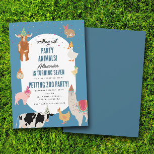 Huisdierfeest Dierentuin Barnyard Verjaardag Jonge Kaart