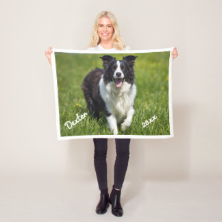 Huisdierfoto Border Collie Wit Tekst Personaliseer Fleece Deken