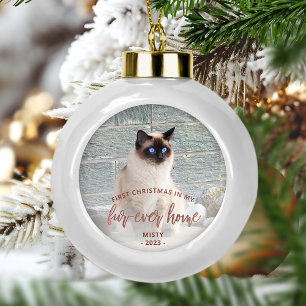 Huisdierfoto Eerste Kerstmis Thuis Roze Goud Keramische Bal Ornament