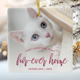 Huisdierfoto Eerste Kerstmis Thuis Roze Keramisch Ornament