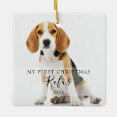 Huisdierfoto's Modern script Eerste kerst  Keramisch Ornament (Voorkant)