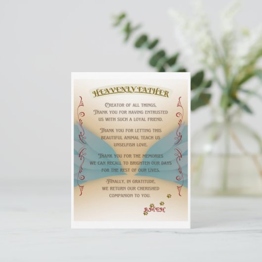 Huisdierherdenking Gebed, Engelenvleugels en Pootj Briefkaart (Staand voorkant)