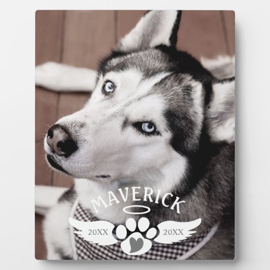 Huisdierherdenking Pootafdruk Hart Engelenvleugels Fotoplaat (Voorkant)