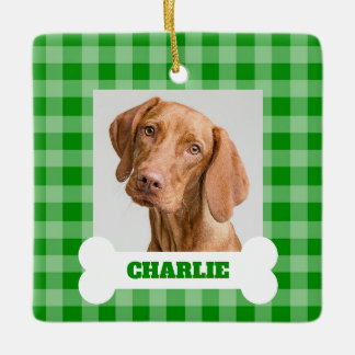 Huisdierhond Foto Groen Geruit Wit Bot Aangepaste Keramisch Ornament