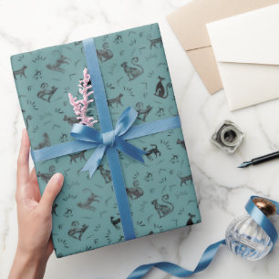 Huisdierkatten op grijs cyaan cadeaupapier