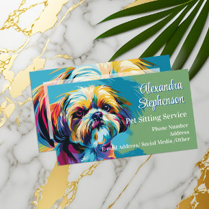 Huisdieroppasdienst Hondenuitlaat Pop Art Shih Tzu Visitekaartje
