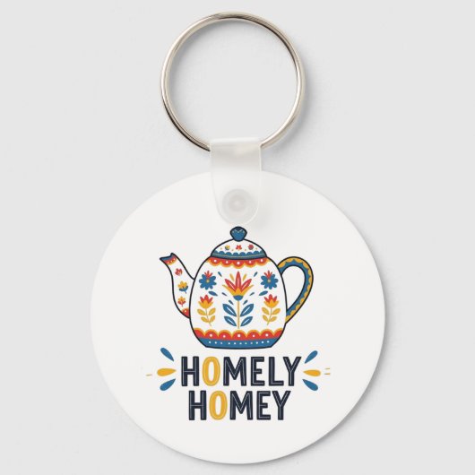 Huiselijk gezellig theepot ontwerp sleutelhanger (Voorkant)