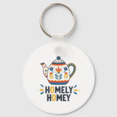 Huiselijk gezellig theepot ontwerp sleutelhanger (Achterkant)