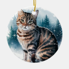 Huiselijk Tabby Cat Circle Christmas Ornament