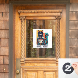 Huiselijke huiselijke gezellige zwarte kat ontwerp raamsticker