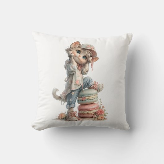 Huiselijke Kat & Zoete Huisdecoratie Kussen (Voorkant)