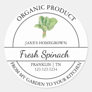 Huisgegroeide tuin Verse biologische spinazie Labe Ronde Sticker