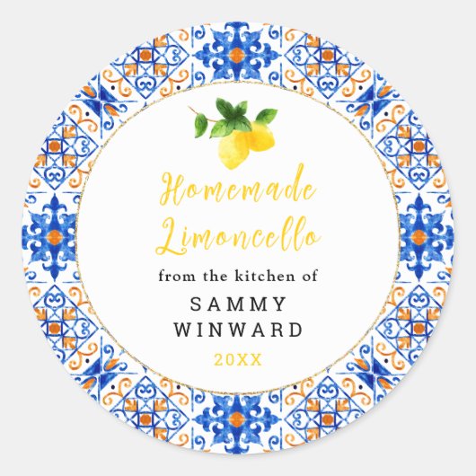 Huisgemaakte Limoncello-dranklabel Ronde Sticker (Voorkant)