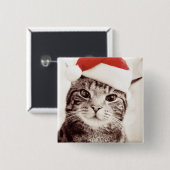 Huishoudelijke tabletkat met rood kerstpet vierkante button 5,1 cm (Voorkant /achterkant)