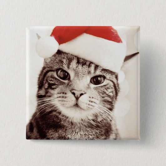 Huishoudelijke tabletkat met rood kerstpet vierkante button 5,1 cm (Voorkant)