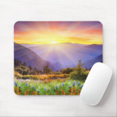 Huishoudelijke zonsondergang in het berglandschap muismat (Met muis)