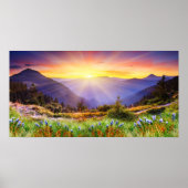 Huishoudelijke zonsondergang in het berglandschap poster (Voorkant)