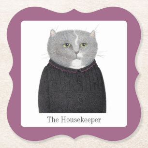 HUISHOUDSTER CAT Beugel Papier Onderzetters + Teks