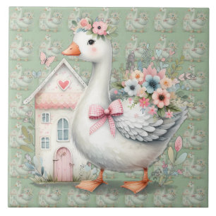 Huisje Gans Bloemrijke Huisscène Tegeltje