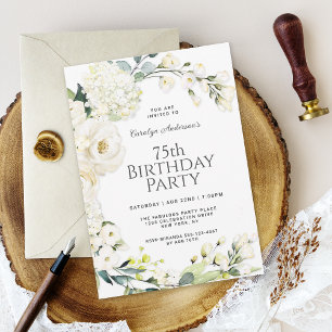 Huisje Wit Bloemen 75e Verjaardagsfeestje Kaart