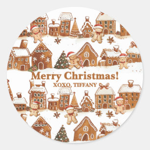 Huisjes van gemberkoek Mannen Kerstdorp Ronde Sticker