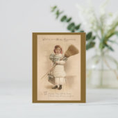 Huismeid met Broom Old Fashioned Christmas Feestdagenkaart (Staand voorkant)