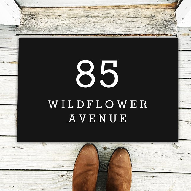 Huisnummer Straatnaam Adres Modern Zwart Deurmat (Creator heeft geüpload)