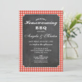 Huisopwarming BBQ Red Check Chalk Invite Kaart (Staand voorkant)