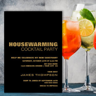Huisopwarming Cocktail Party Modern Black Gold Kaart