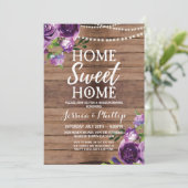 Huisopwarming Partij Paarse Rustic New Home Invite Kaart (Staand voorkant)