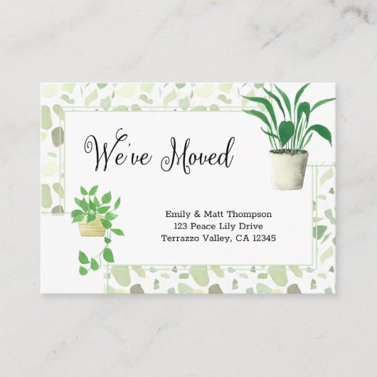 Huisplanten en Green Terrazo We hebben ons verplaa Informatiekaartje (Voorkant)