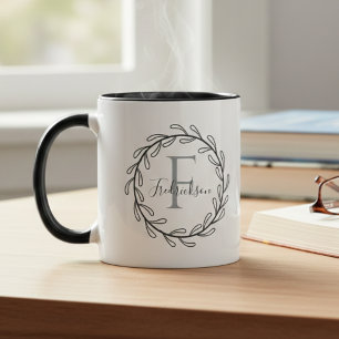 Huisverwarmings botanische bladkrans monogram mok