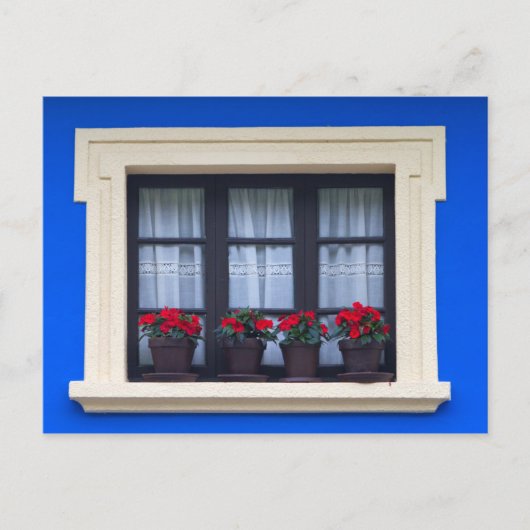 Huisvesting met bloemen in ramen briefkaart (Voorkant)